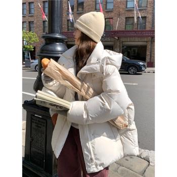 MJAE米白色羽絨服女冬季2024年新款寬松加厚保暖90白鴨絨連帽外套