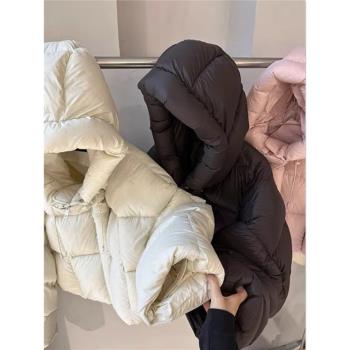 專櫃撤回大牌剪標女裝羽絨棉服連帽棉衣2024新款保暖麵包服短外套