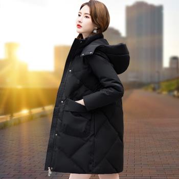 白鴨絨羽絨服女士中長款2023年冬季新款加厚保暖寬松媽媽冬裝外套
