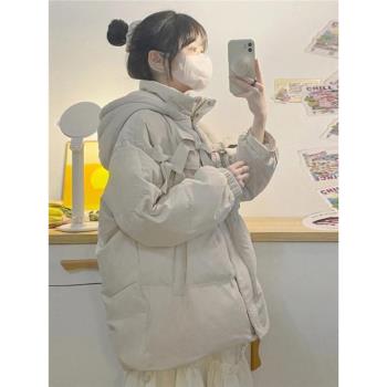 初中生羽絨服女中長款連帽冬季加厚少女學生棉衣棉服麵包服外套潮