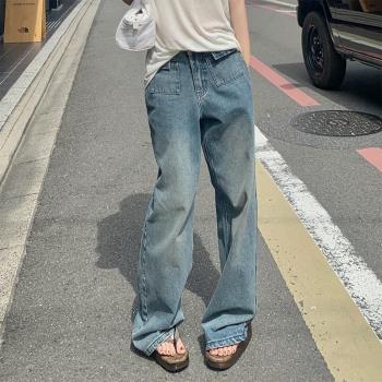 GYOKUU 2023ss深藍色水洗闊腿褲