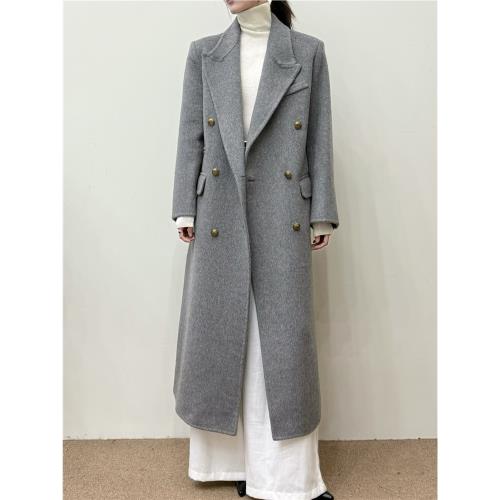 雙面呢羊毛大衣 自帶墊肩西裝版毛呢外套女秋冬