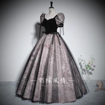 高檔宮廷風泡泡袖蓬蓬裙晚禮服
