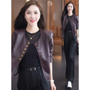 棕色外套春秋款高級感機車服皮衣