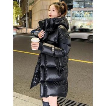 黑金羽絨服棉衣女士中長款2024新款秋冬季小個子過膝加厚麵包外套