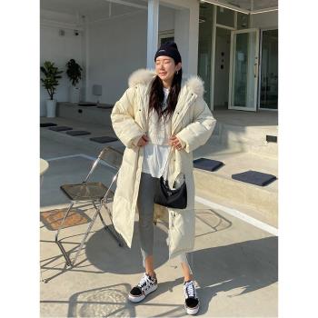 寬松長款過膝女冬季大毛領羽絨服
