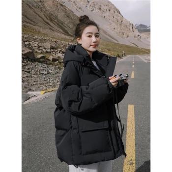 羽絨服女士冬季2024新款加厚學生面包服短款小個子連帽棉衣襖外套