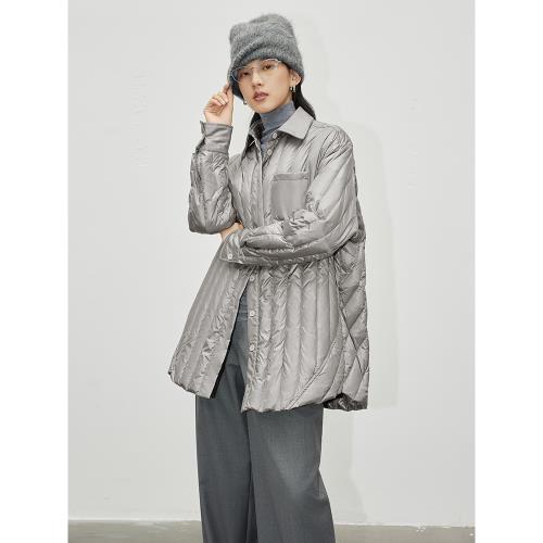 因由 格雷系穿搭時髦輕生活御寒_90白鴨絨極簡輕盈短褲襯衫羽絨服