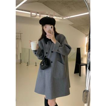 ok好好新款雙面羊絨大衣女中長款小個子A字寬松小香風羊毛呢外套