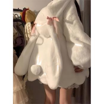 奶fufu可愛甜妹休閑小個子保暖外套女冬季加絨加厚羊羔毛棉服棉衣