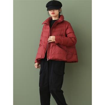 洋氣白鴨絨羽絨服女士短款小個子氣質時尚款斗篷A字型保暖短外套