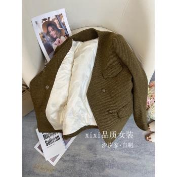 小香風2024新款羊毛呢子羽絨服