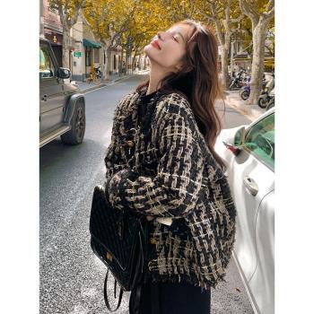小香風名媛氣質內膽粗花呢羽絨服