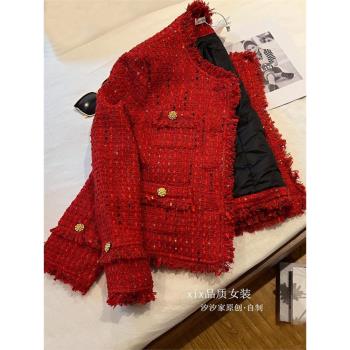 小香風女冬季粗花呢短外套羽絨服