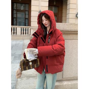 安哥拉紅羽絨棉服女冬季新款韓版加厚麵包服今年流行短款棉衣外套