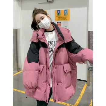 寬松胖mm加肥加大短款拼接羽絨服