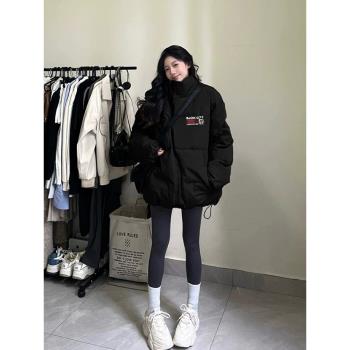 oversize黑色秋冬加厚棉衣棉服女小眾韓系寬松麵包服外套情侶潮牌