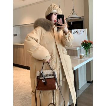 狐貍毛領女冬季國風中長款羽絨服