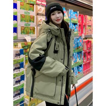 加厚沖鋒衣羽絨服外套女2024新款中長款加厚90白鴨絨大碼冬季工裝