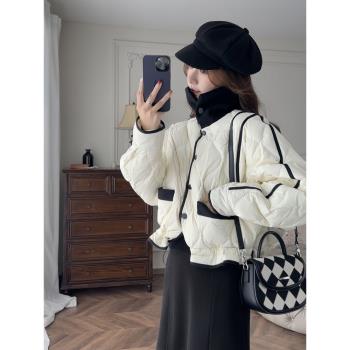 張澀澀黑白小香風立領短款羽絨服