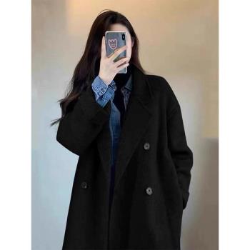 黑色毛呢外套女小個子2024新款秋冬季高階感赫本風羊絨呢子大衣