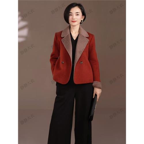 【大牌AB面】設計師短款雙面羊毛高個小個子大衣女時尚秋冬款外套