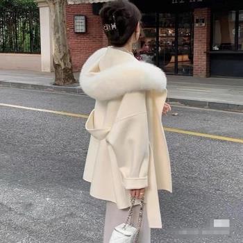 月光初雪雙面毛呢外套女2024新款小個子高階感中長款加厚羊絨大衣