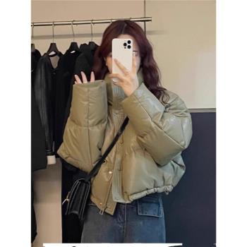 防水羽絨服女2024冬新款小個子短款顯瘦休閑今年流行外套pu皮上衣