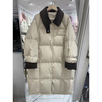 拼接韓版加厚冬季中長款羽絨服