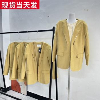 羽兒家割破卡其色燈芯絨西裝外套
