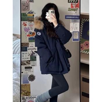 羽絨棉服女2024年新款冬季工裝派克服棉衣學生外套加厚大毛領棉襖
