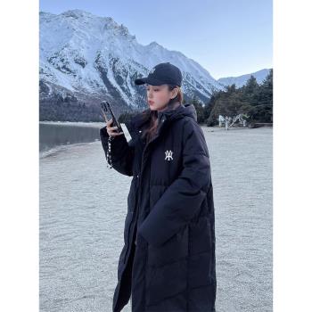 NY黑色長款羽絨服女加厚過膝冬季白鴨絨寬松東北抗寒保暖情侶外套