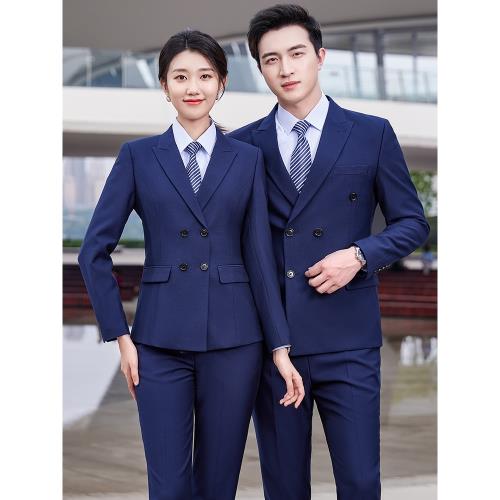 雙排扣黑色西裝套裝男女OL公務員車行銷售職業西服外套正裝工作服