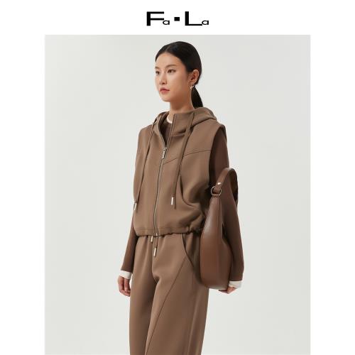 FALA女裝2024秋新款寬松大碼背心衛衣空氣棉休閑連帽馬甲外套