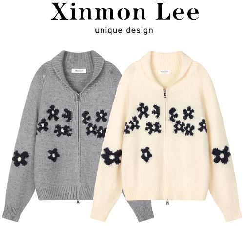 XinmonLee韓系復古刺繡針織開衫秋冬新款寬松慵懶風休閑氣質毛衣