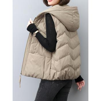 歐貨高階反季連帽羽絨服馬甲女小個子大碼寬松時尚馬夾秋冬短外套