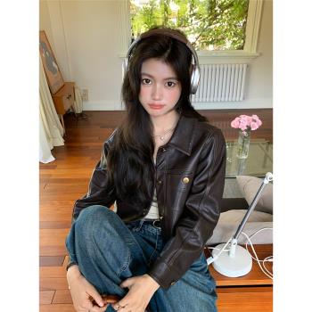 短款韓系高階感女外套真皮皮衣