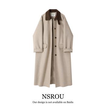 NSROU韓系氣質赫本風雙面羊絨羊毛呢大衣女秋冬高階感中長款外套