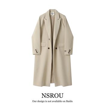 NSROU韓系氣質溫柔中長款西裝外套女秋冬雙面羊絨毛呢子休閑大衣