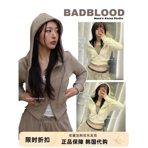 【Nana】韓國badblood衛衣外套女短款美式復古連帽拉鏈開衫秋冬季