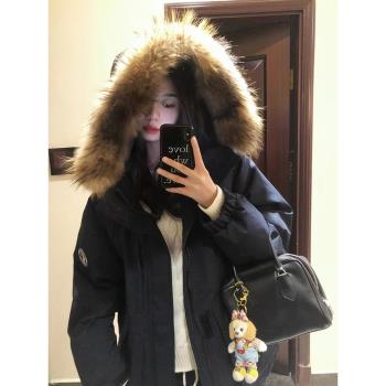 工裝派克大毛領羽絨棉衣服女2024年冬季新款加厚韓系保暖夾棉外套