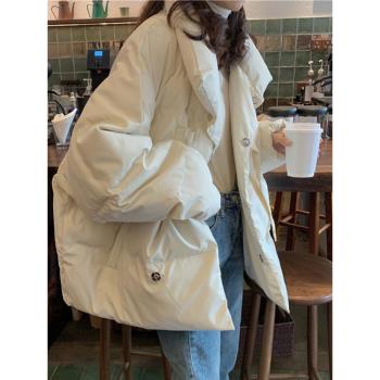 奶白色高領短款韓系外套羽絨棉服