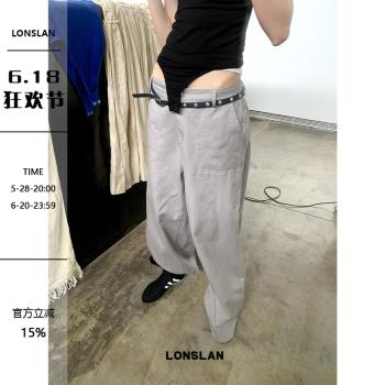 LONSLAN復古做舊灰色低腰牛仔褲