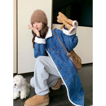 羊羔毛牛仔棉衣中長款派克服羽絨