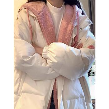 羽絨棉服女冬季加厚棉衣超厚冬裝2024年新款學生羊羔絨假兩件棉襖
