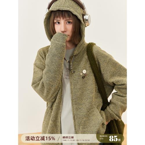 HOTHORSE火山馬 2025春秋新品 針織連帽外套慵懶衛衣開衫潮設計感