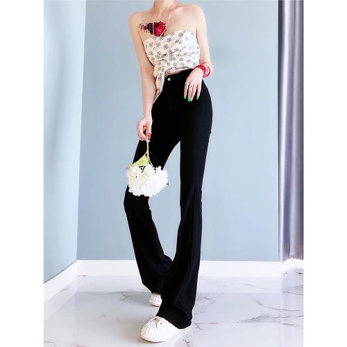 貓貓家加長女褲喇叭褲女2025夏冰絲面膜褲高腰顯瘦黑色超長牛仔褲