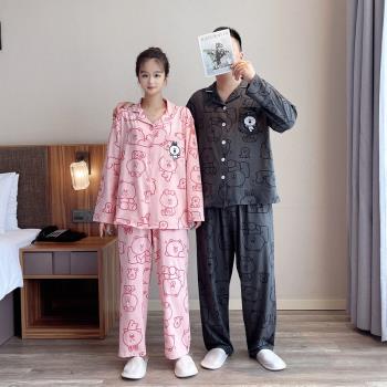 卡通熊女200斤春秋長袖情侶睡衣