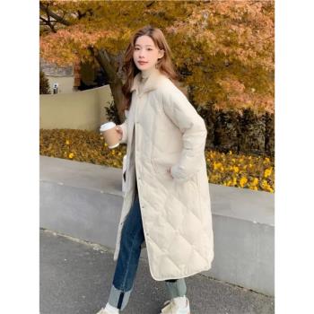 菱格過膝學生輕薄中長款羽絨服