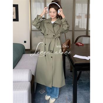 Lecea Alice智媛姐姐 軍綠色風衣外套英倫風收腰顯瘦中長款大衣女